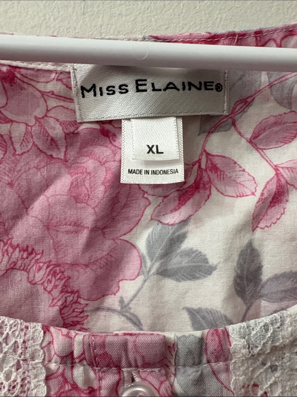 Miss Elaine Pink and Gray Floral Short Sleeve nightgown - XL - 100% cotton - Picture 2 of 5